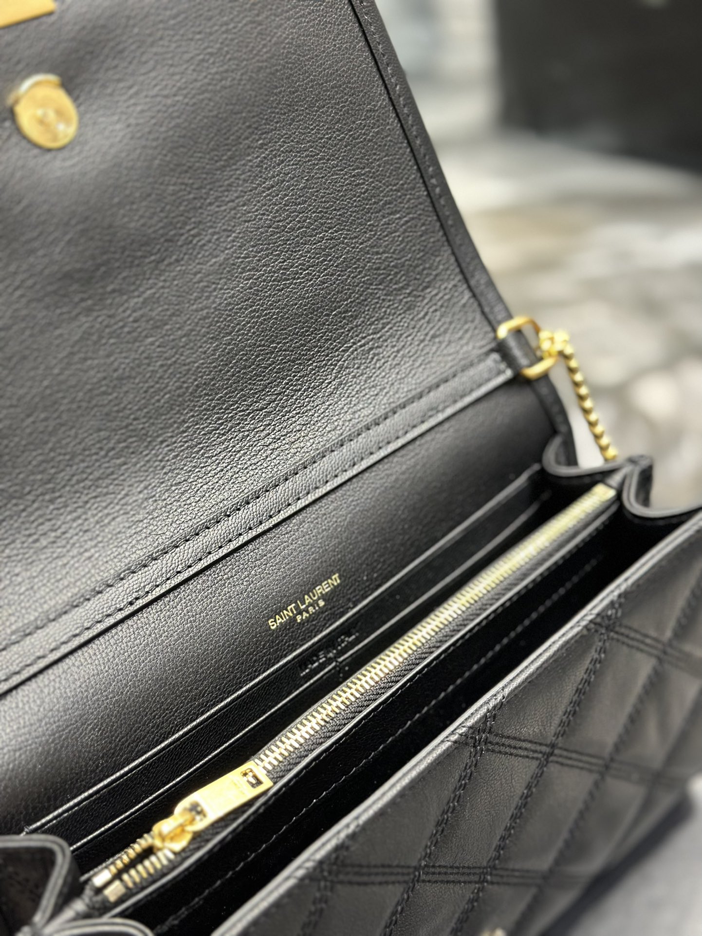 Pre-Owned Saint Laurent Angie Chain Bag - Black Diamond Lambskin, Versatile Day-to-Night Style