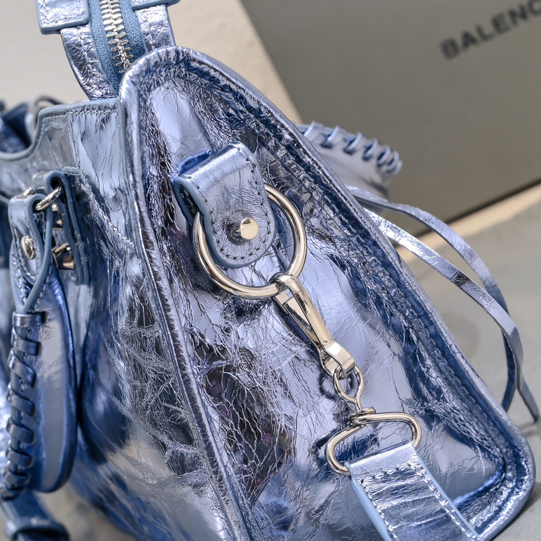 Pre-Owned Balenciaga Metallic Blue XS Crystal Neo Cagole Handbag - Agneau Leather