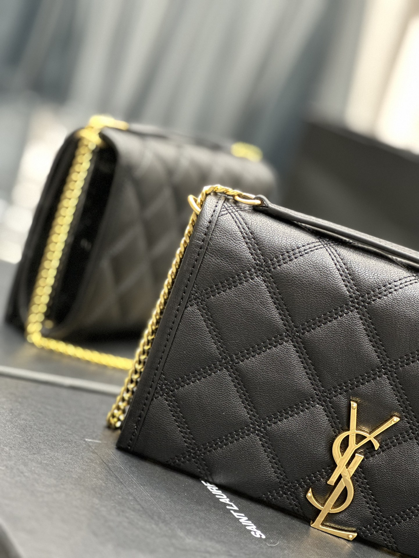 Pre-Owned Saint Laurent Angie Chain Bag - Black Diamond Lambskin, Versatile Day-to-Night Style