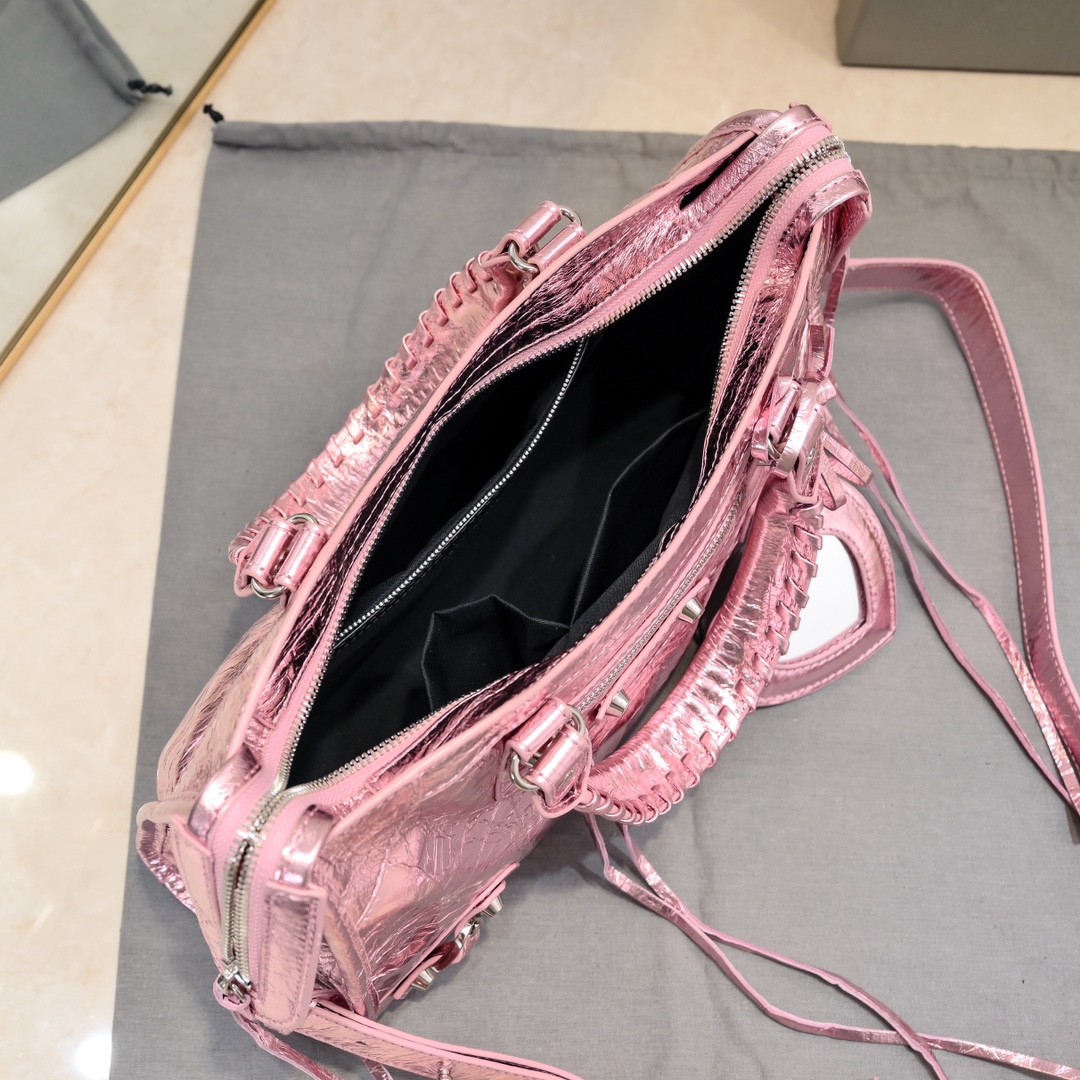 Pre-Owned Balenciaga Metallic Pink XS Crystal Neo Cagole Handbag - Agneau Leather