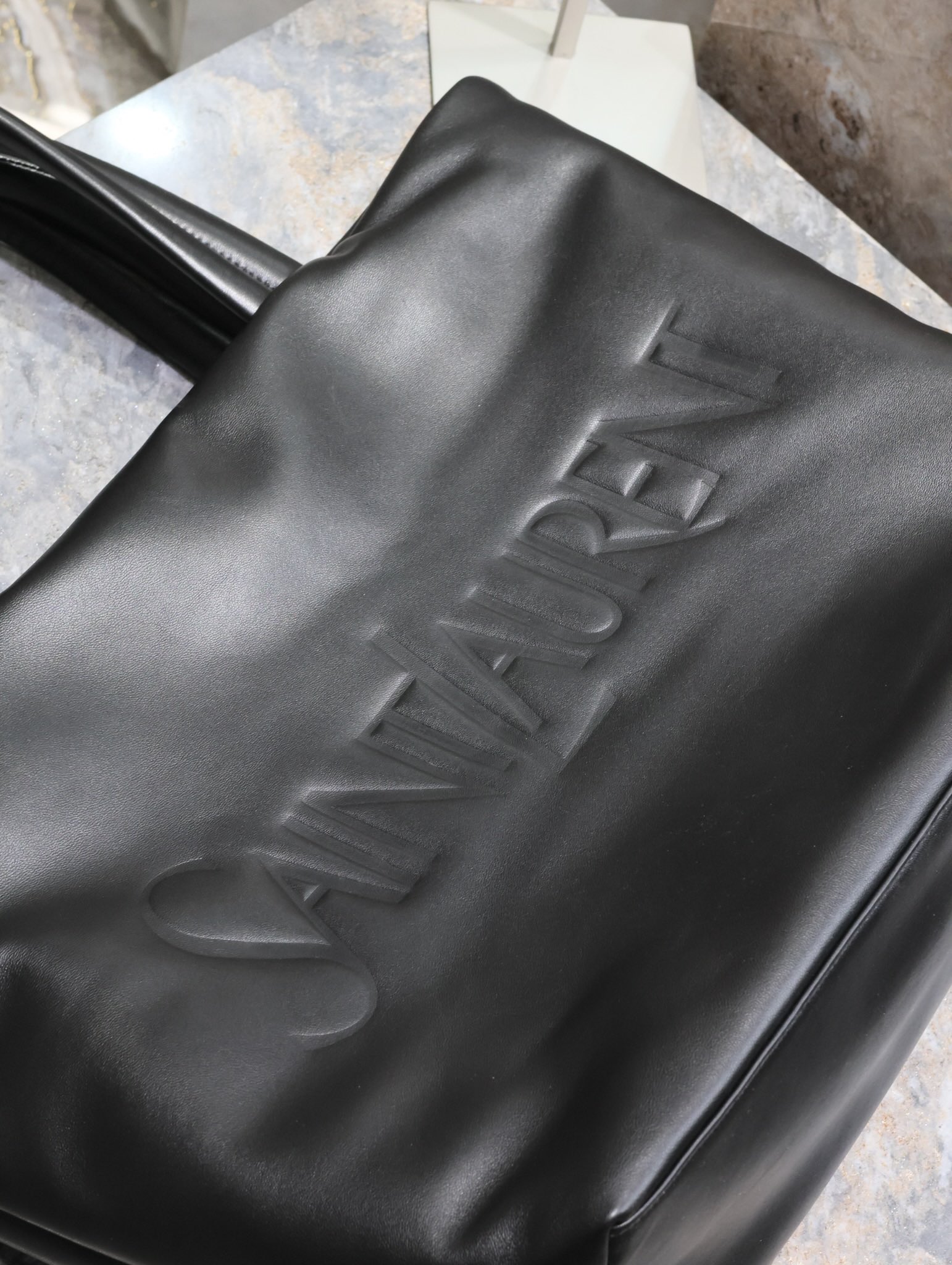 Pre-Owned Saint Laurent Black Lambskin Tote Bag - Embossed Logo, Spacious and Elegant