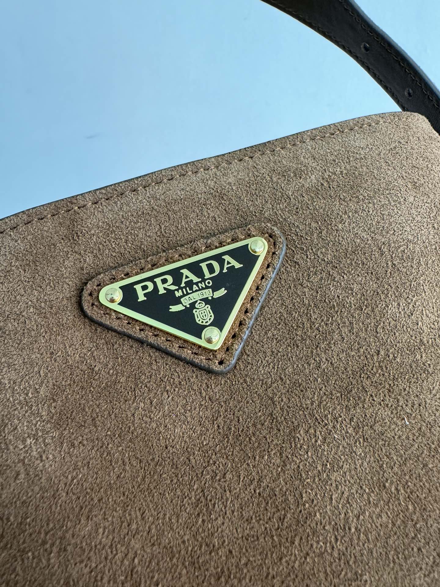 Pre-Owned Prada Suede Mini Bucket Bag - Cinnamon with Enameled Triangle Logo