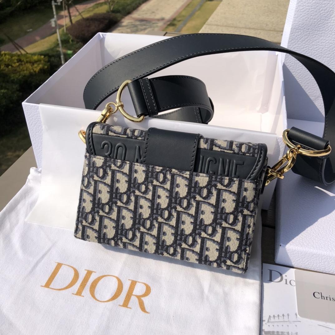Pre-Owned Christian Dior 30 Montaigne Oblique Trotter Shoulder Bag Navy