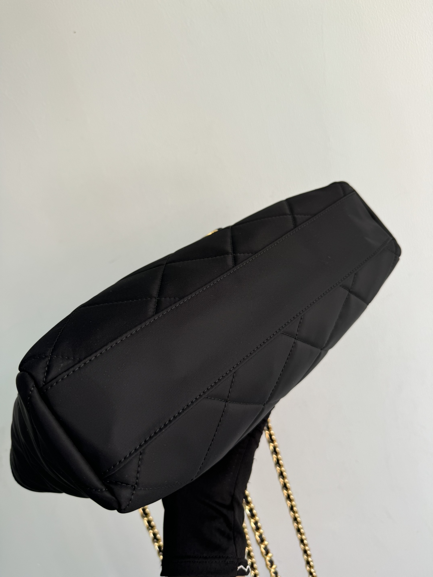 Pre-Owned Prada Enamel Triangle Logo Quilted Leather Handbag - Black with Silver Hardware