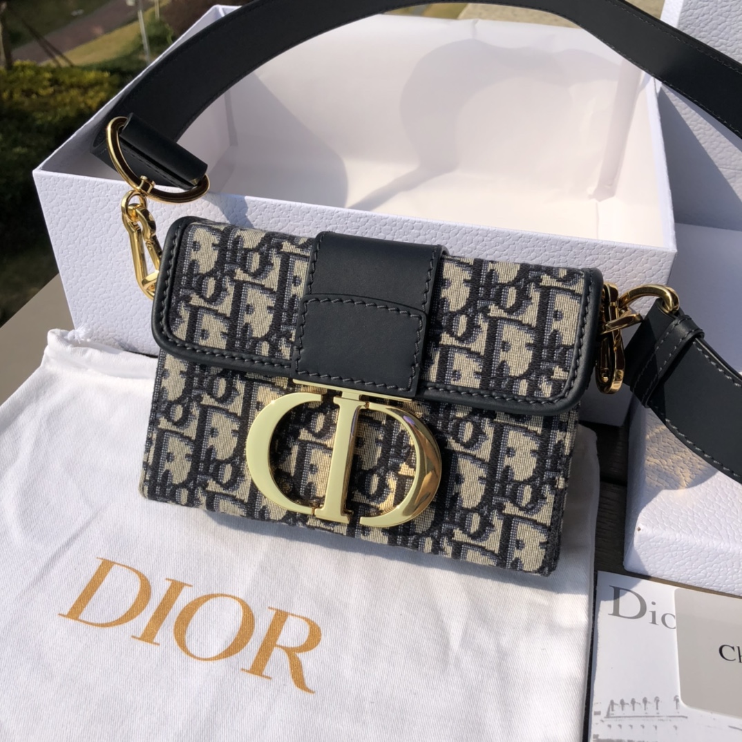 Pre-Owned Christian Dior 30 Montaigne Oblique Trotter Shoulder Bag Navy