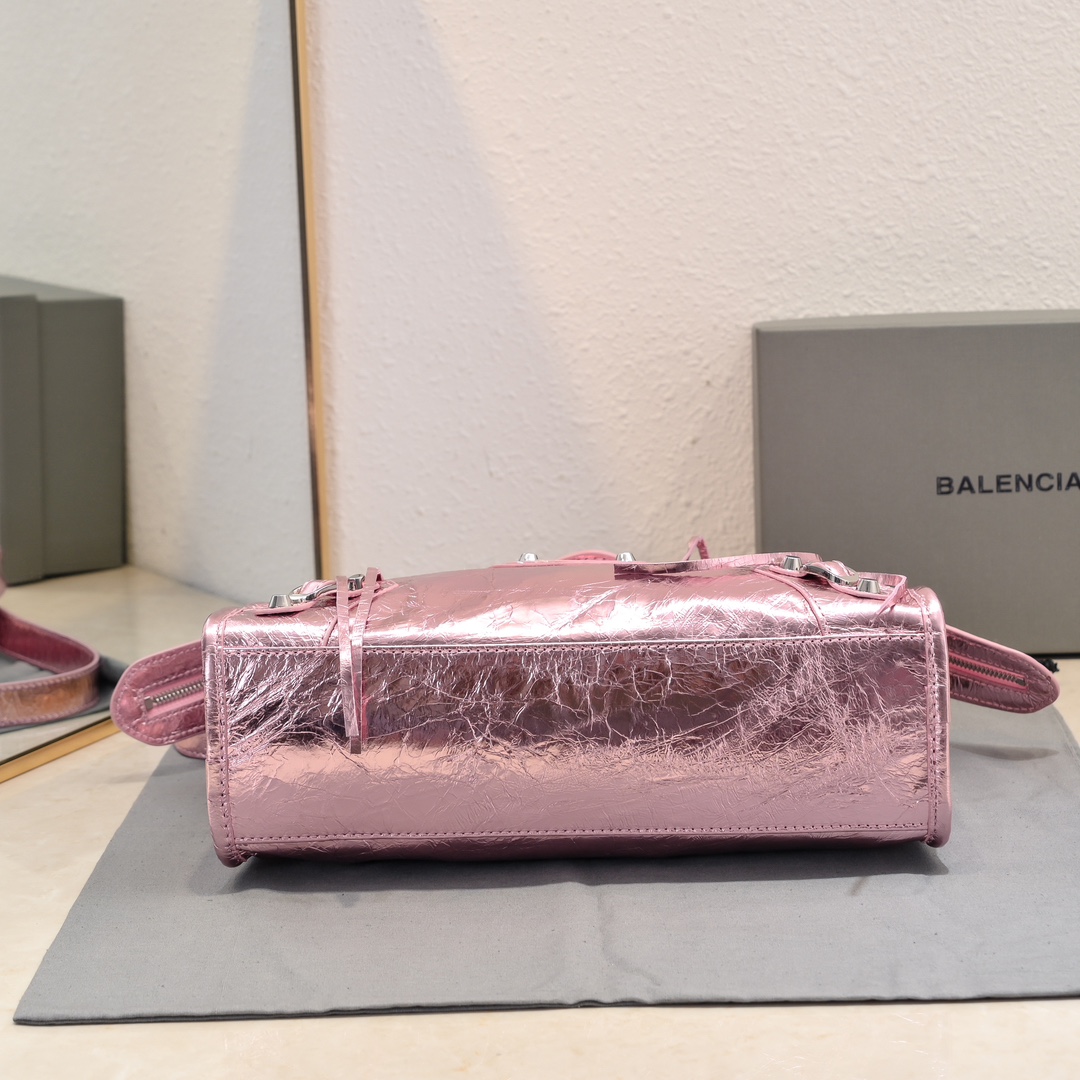 Pre-Owned Balenciaga Metallic Pink XS Crystal Neo Cagole Handbag - Agneau Leather