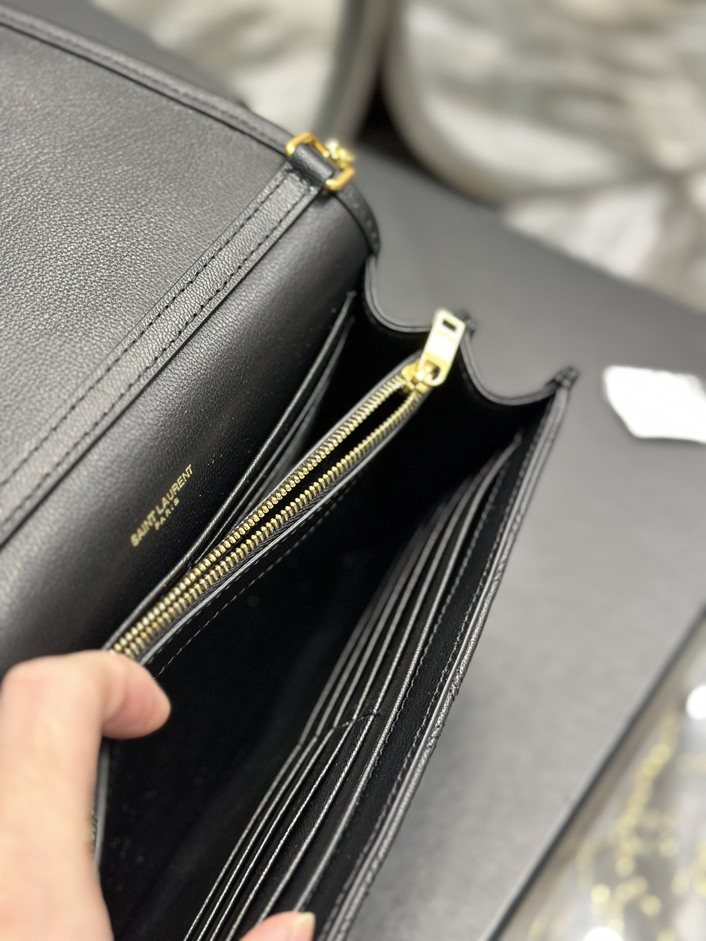 Pre-Owned Saint Laurent Angie Chain Bag - Black Diamond Lambskin, Versatile Day-to-Night Style