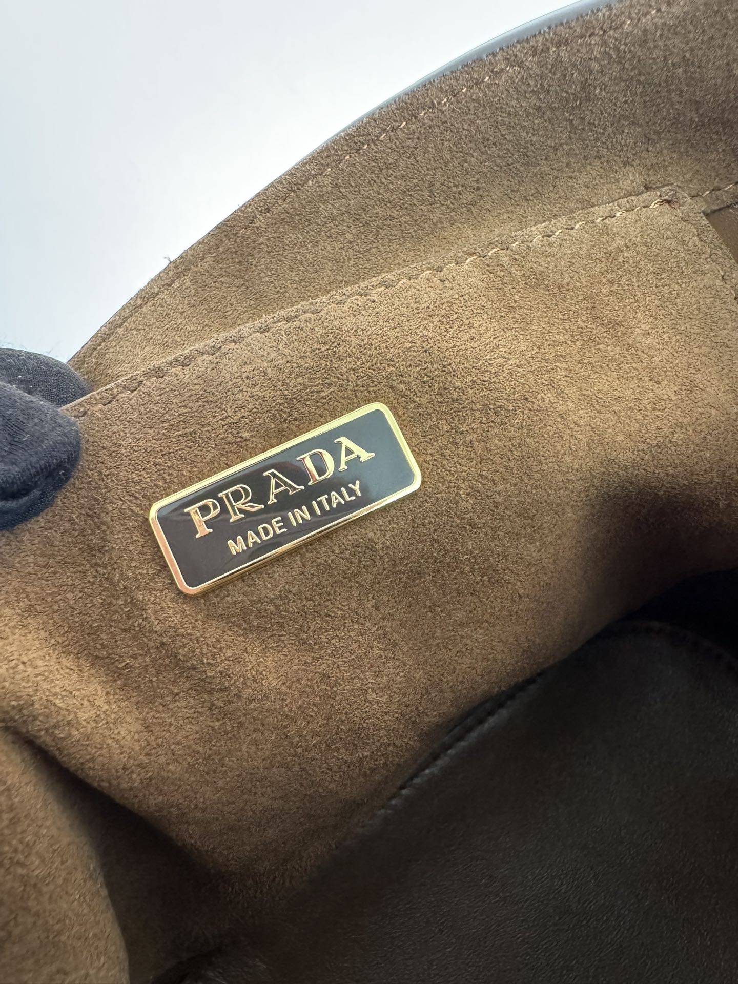 Pre-Owned Prada Suede Mini Bucket Bag - Cinnamon with Enameled Triangle Logo