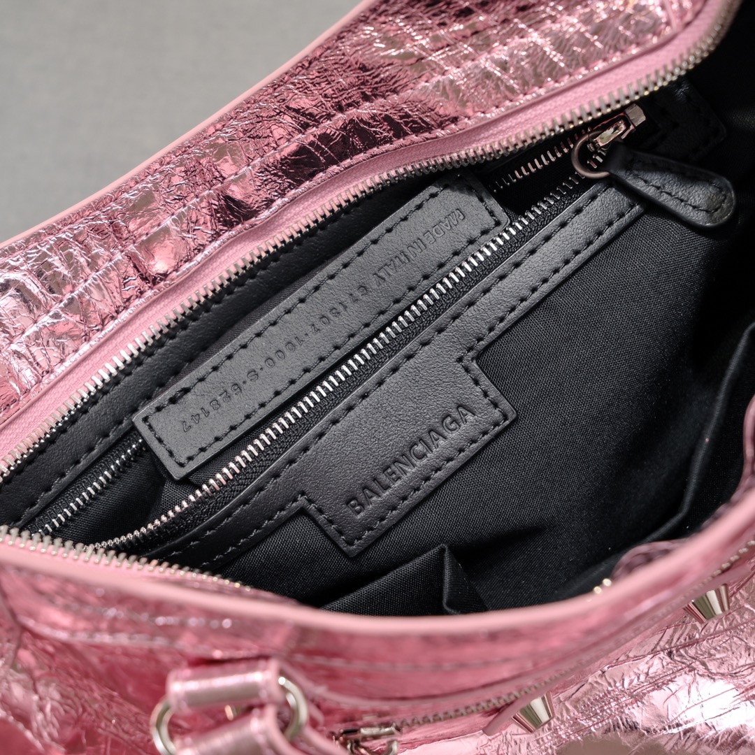Pre-Owned Balenciaga Metallic Pink XS Crystal Neo Cagole Handbag - Agneau Leather